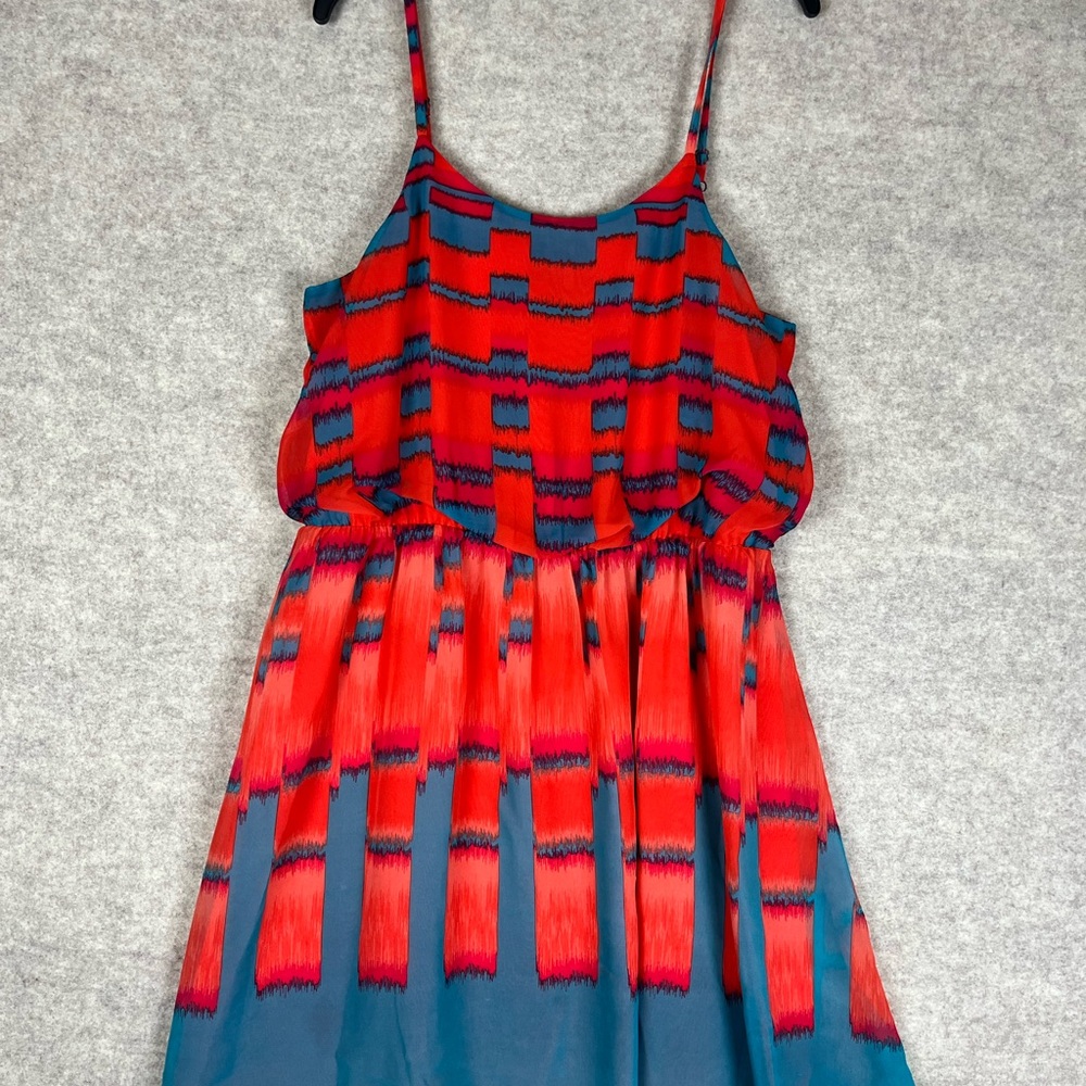 Vibrant Coral and Teal Patterned Dress